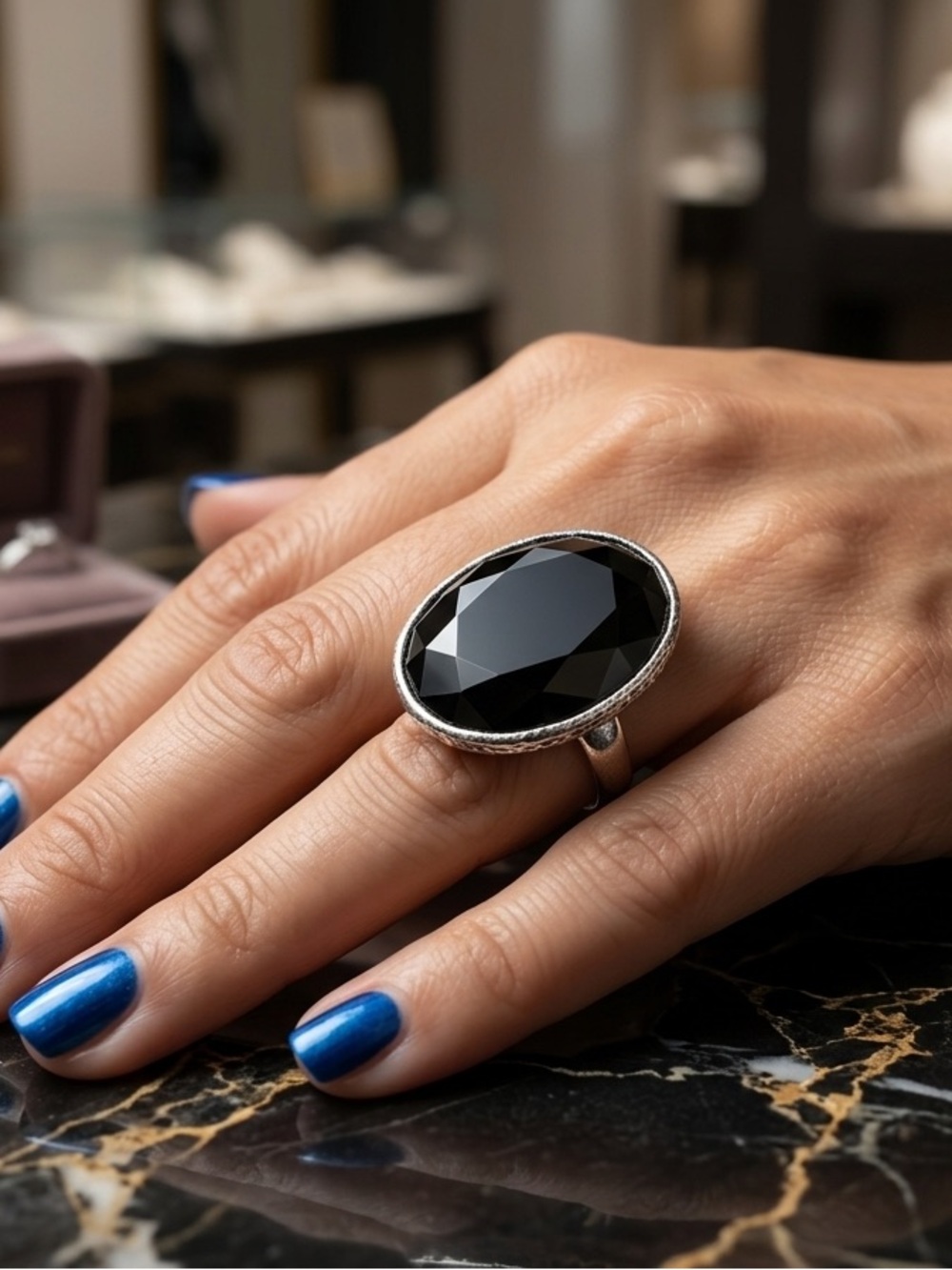 Blue Crystal Cocktail Ring - Classic Women's Statement
